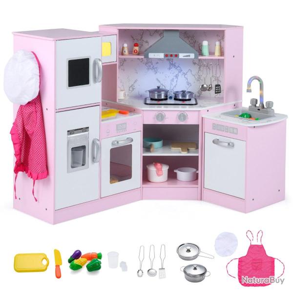 Jeu de cuisine d'angle en bois 100 x 50 x 81 cm effets lumineux et sonores espace de rangement rose