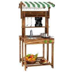 Cuisine &agrave; boue double face 63 x 56 x 115 cm avec &eacute;vier et robinet ambiance ext&eacute;rieure en bois marro