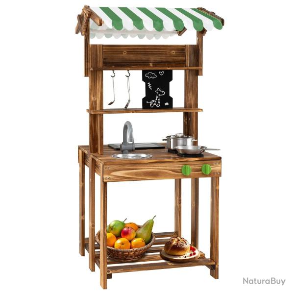 Cuisine � boue double face 63 x 56 x 115 cm avec �vier et robinet ambiance ext�rieure en bois marro