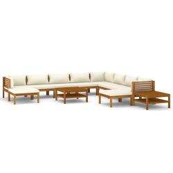 Salon de jardin meuble d'ext&eacute;rieur ensemble de mobilier 12 pi&egrave;ces avec coussin cr&egrave;me bois d'acacia