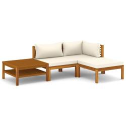 Salon de jardin meuble d'ext&eacute;rieur ensemble de mobilier 4 pi&egrave;ces avec coussin cr&egrave;me bois d'acacia s