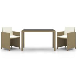 Meubles &agrave; d&icirc;ner de jardin et coussins 3 pi&egrave;ces poly rotin beige 02_0014523