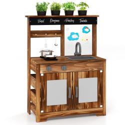 Cuisine de jeu en bois pour enfants 68 x 35 x 97 cm avec &eacute;vier amovible et pots de fleurs style ext