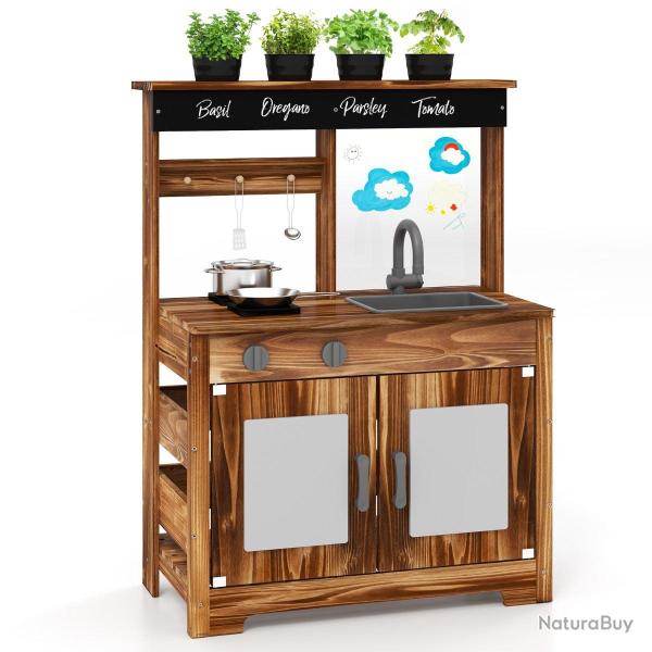 Cuisine de jeu en bois pour enfants 68 x 35 x 97 cm avec �vier amovible et pots de fleurs style ext