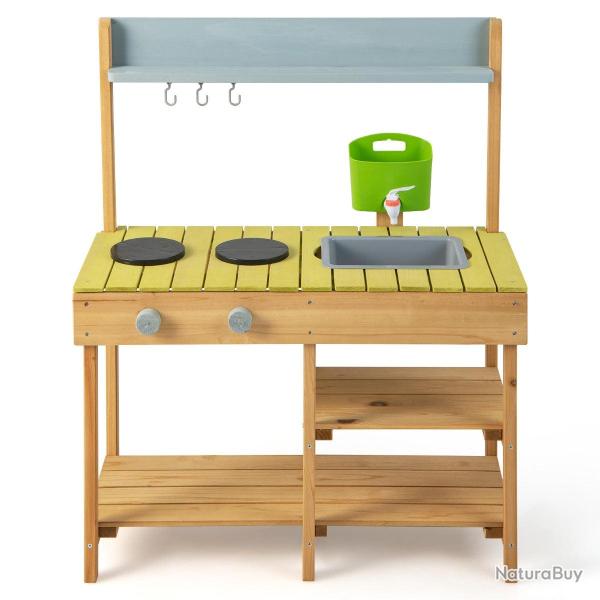 Cuisine pour enfant en bois naturel 75 x 35 x 92 cm avec robinet fonctionnel ambiance ludique en bo