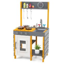 Cuisine pour enfants 55,5 x 41,5 x 98,5 cm avec r&eacute;chauds design moderne en bois gris et jaune 20_00