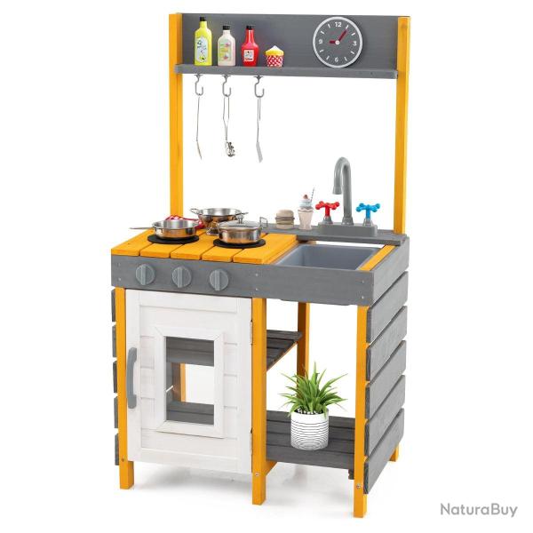 Cuisine pour enfants 55,5 x 41,5 x 98,5 cm avec r�chauds design moderne en bois gris et jaune 20_00