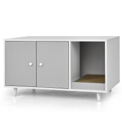 Maison de toilette pour chats 90 x 50 x 50 cm meuble multifonctionnel avec acc&egrave;s sinueux style mode