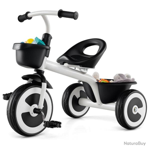 Tricycle pour tout-petits 75 x 46 x 60 cm avec si�ge r�glable ambiance cosy design moderne en PP bl