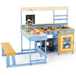 Cuisine de boue avec table de pique-nique pour enfants 150 x 71 x 98 cm amusante moderne en bois bl