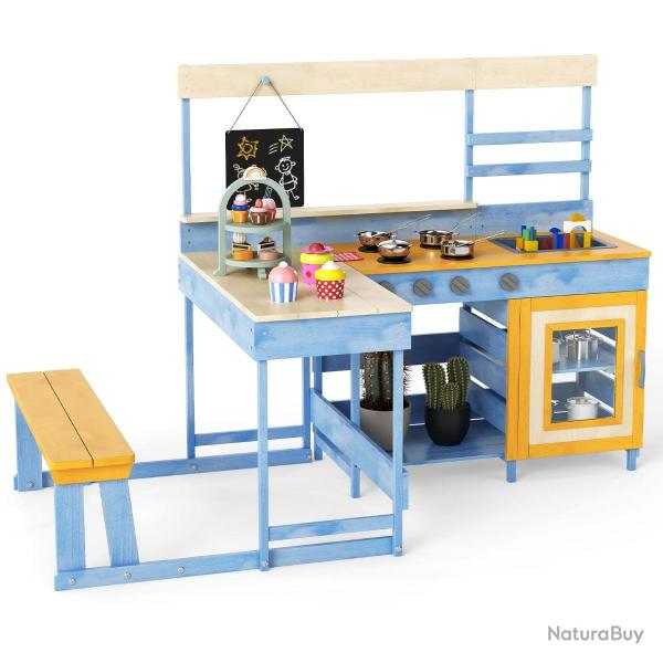 Cuisine de boue avec table de pique-nique pour enfants 150 x 71 x 98 cm amusante moderne en bois bl