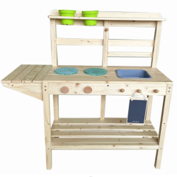 Cuisine de plein air pour enfants 75 x 30 x 88,5 cm avec &eacute;vier polyvalent 2 cuisini&egrave;res style natur