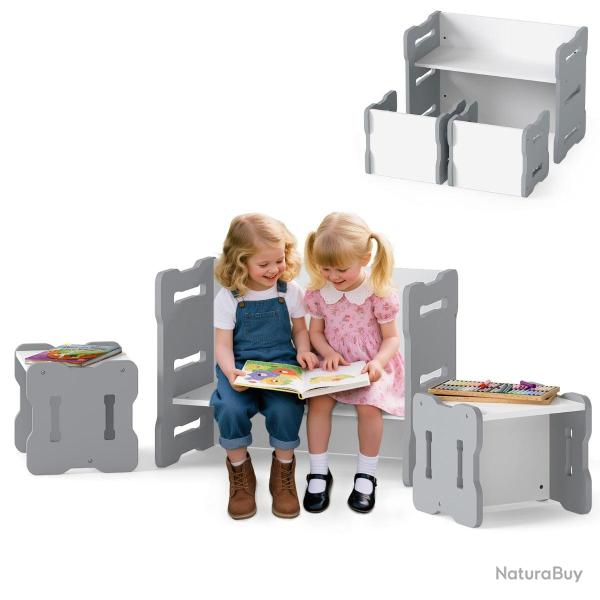 lot de 3 pi�ces ensemble table et chaises enfants 68,5 x 39,5 x 52 cm design gain de place en mdf g