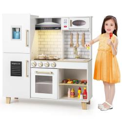 Cuisine pour enfants en bois avec machine &agrave; gla&ccedil;ons 92 x 30 x 98 cm avec lumi&egrave;res et sons design bl