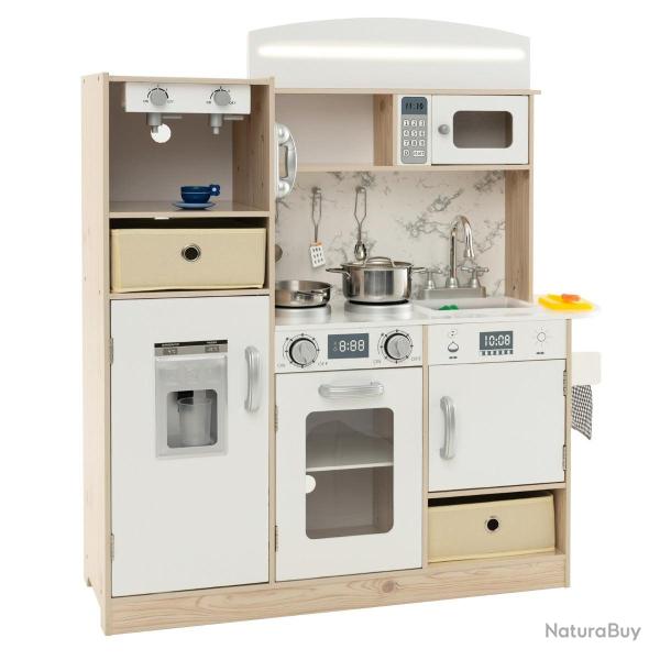 Cuisine de jeu pour enfants 90 x 29 x 90 cm avec lumi�res LED interactives et rangements modulables