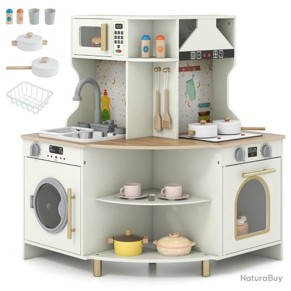 Cuisine d'angle en bois pour enfants 62 x 62 x 80 cm avec robinet fonctionnel et sons r�alistes des