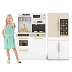 Ensemble de cuisine enfant 2 pi&egrave;ces 60 x 31 x 95 cm avec r&eacute;frig&eacute;rateur &eacute;ducatif en bois blanc 20_00