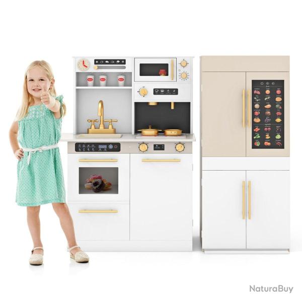 Ensemble de cuisine enfant 2 pi�ces 60 x 31 x 95 cm avec r�frig�rateur �ducatif en bois blanc 20_00