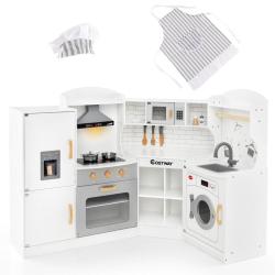 Jeu de cuisine en bois 28/32/40/42 x 29,5 x 94 cm effets sonores lumineux 4 enfants design moderne