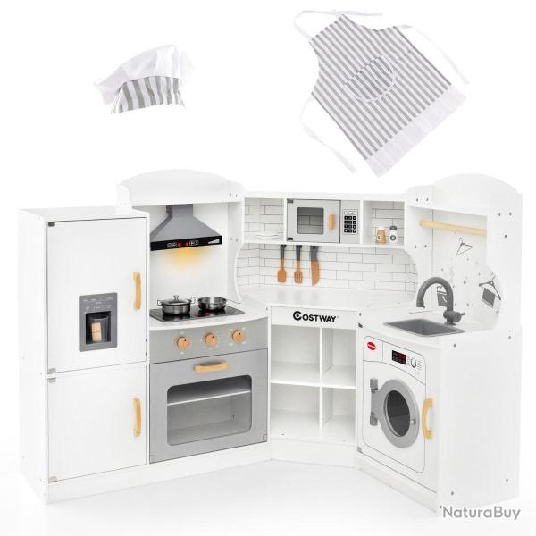 Jeu de cuisine en bois 28/32/40/42 x 29,5 x 94 cm effets sonores lumineux 4 enfants design moderne