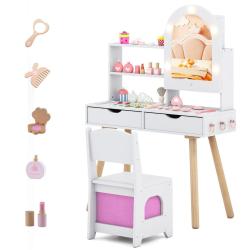 Coiffeuse pour enfant avec miroir LED 3 couleurs rangement modulable chaise ergonomique style moder