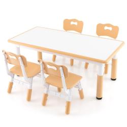 Ensemble table et 4 chaises r&eacute;glables 120 x 60 x 48-60 cm pour enfants espace s&eacute;curis&eacute; et confortab