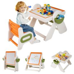Ensemble table et chaise multifonction pour enfants 82 x 67 x 58 cm rangement ample chevalet ajusta
