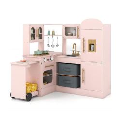 cuisine d'angle pour enfants 100 x 75,5-92 x 101 cm avec lumi&egrave;res et sons design moderne en MDF ros