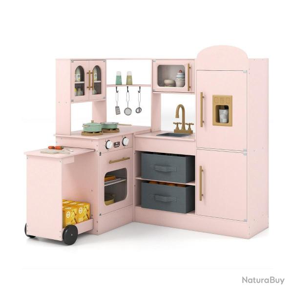 cuisine d'angle pour enfants 100 x 75,5-92 x 101 cm avec lumi�res et sons design moderne en MDF ros