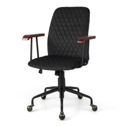 Fauteuil de bureau pivotant en velours noir 62,5 x 60,5 x 89,5-97,5 cm dossier basculant ergonomiqu
