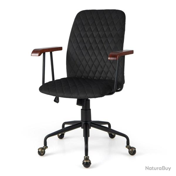 Fauteuil de bureau pivotant en velours noir 62,5 x 60,5 x 89,5-97,5 cm dossier basculant ergonomiqu