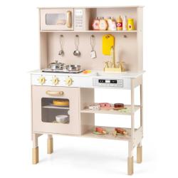 Cuisine enfant r&eacute;glable en hauteur 70 x 28 x 92/98/99 cm avec sons lumineux ensemble complet en MDF