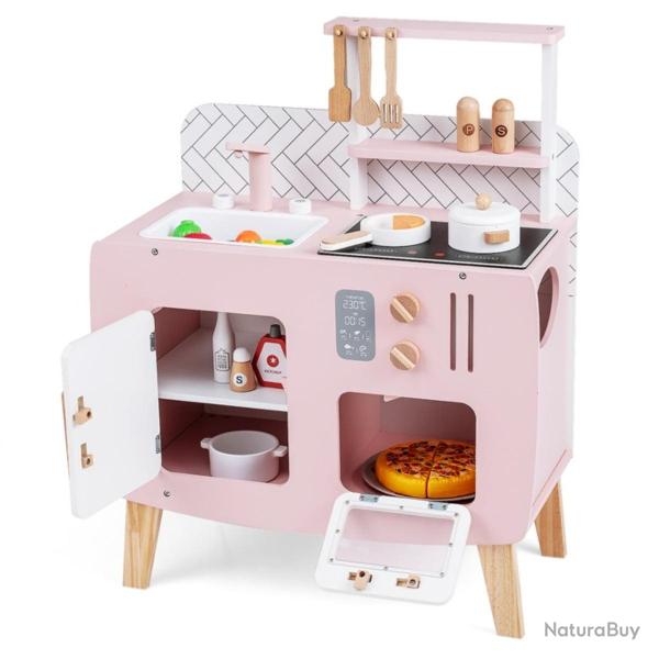 Cuisine pour enfants en bois 58 x 29 x 73,5 cm avec accessoires �ducatifs moderne en rose 20_0019101