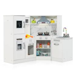 Cuisine d'angle pour enfants 100 x 50 x 81 cm jouets sonores et lumineux ambiance ludique en MDF bl