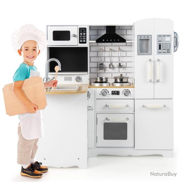 Cuisine d'angle pour enfants 82 x 66 x 88 cm 1 four � micro-ondes 3 accessoires en mdf blanc 20_001
