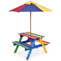 Ensemble de jardin avec table et bancs pour enfants 79 x 71 x 52,5 cm avec auvent amovible style co