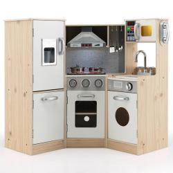 Cuisine enfant 105 x 49 x 85 cm avec sons et lumi&egrave;res style moderne en MDF blanc et naturel 20_0019
