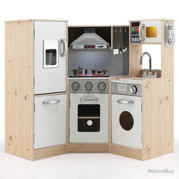 Cuisine enfant 105 x 49 x 85 cm avec sons et lumi�res style moderne en MDF blanc et naturel 20_0019