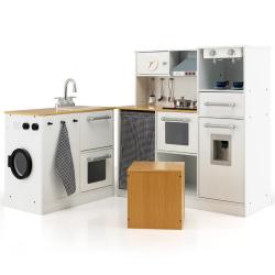 Ensemble de cuisine pour enfants 79 x 29 x 81 cm sons et lumi&egrave;res ambiance cosy en MDF blanc et nat
