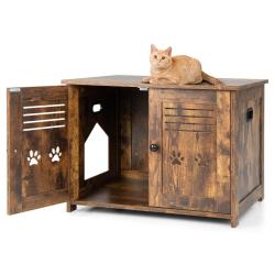 Maison de toilette pour chat 70 x 52 x 51 cm design multifonctionnel cosy vintage en MDF brun rusti