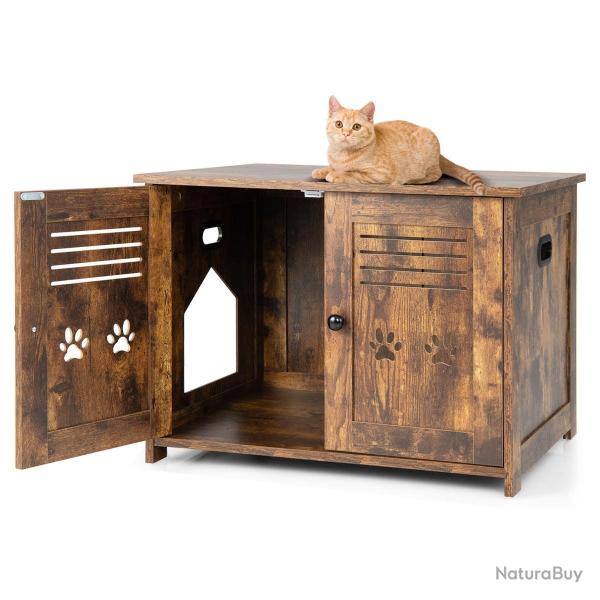 Maison de toilette pour chat 70 x 52 x 51 cm design multifonctionnel cosy vintage en MDF brun rusti