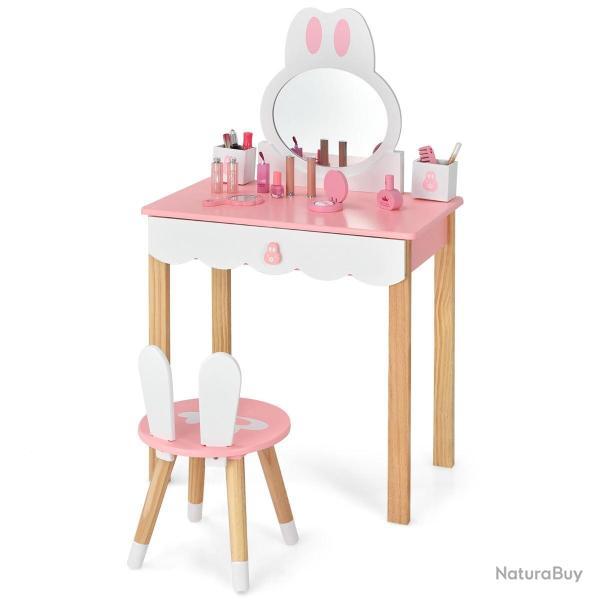 Coiffeuse avec tabouret design 60 x 34 x 103 cm usage bureau et coiffeuse ambiance mignonne en MDF
