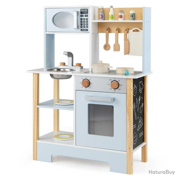 Cuisine jouet enfant 61,5 x 26 x 85 cm avec tableau noir en bois bleu design moderne 20_0021000