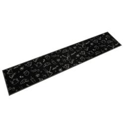 Tapis de cuisine lavable imprim&eacute; moderne 300 x 60 cm antid&eacute;rapant doux en velours noir 02_0056425