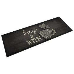 Tapis de cuisine lavable design doux 180 x 60 cm antid&eacute;rapant moderne en velours noir 02_0056433