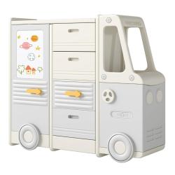 Organisateur de jouets en forme de bus 111 x 34 x 94 cm avec tableau blanc et tiroirs amovibles en