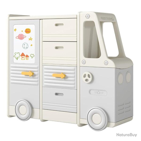 Organisateur de jouets en forme de bus 111 x 34 x 94 cm avec tableau blanc et tiroirs amovibles en