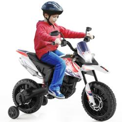Moto &eacute;lectrique enfant 106,5 x 56 x 80 cm double moteur 5,5 km/h ambiance amusante en pp blanc 20_0
