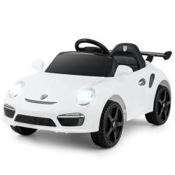 Voiture &eacute;lectrique pour enfant 104 x 57 x 48,5 cm 2 vitesses t&eacute;l&eacute;commande s&eacute;curis&eacute;e design blanc PP