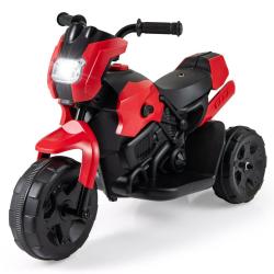 Moto &eacute;lectrique 6V &agrave; 3 roues 69,5 x 32 x 47,5 cm avec phare LED stable confortablement en PP rouge